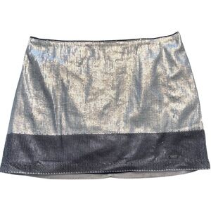 Hollister Silver and Black Sequin Miniskirt Side Zip Party Cocktail Skirt Sz 9